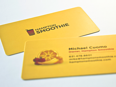 Hampton Smoothie Business Cards yellow fruit photography print logo illustration business cards