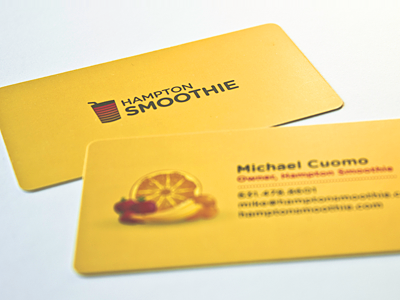 Hampton Smoothie Business Cards business cards fruit illustration logo photography print yellow