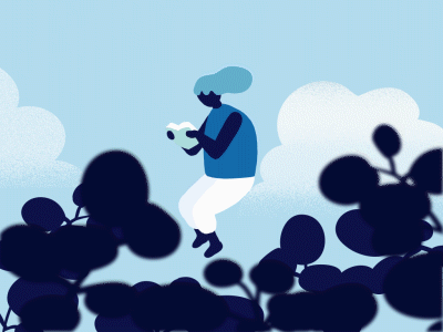 Cloud and a Girl and a book blue color colour girl illustration motion motion graphic motion graphics navy plant sky