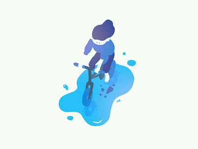 After a rainy day bicycle blue color design drawing graphic illustration rain reflection skyblue water