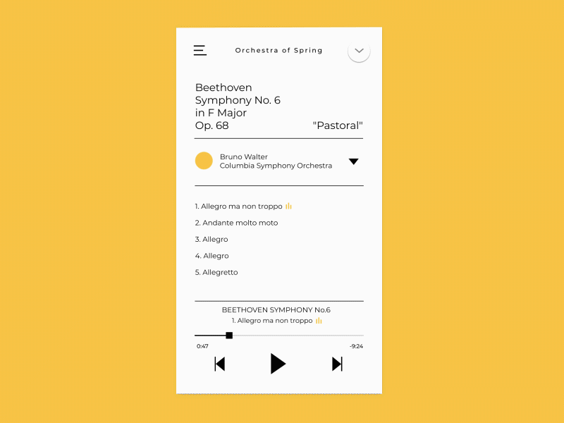 Classical music player app color design gif graphic mobile music ui ux yellow