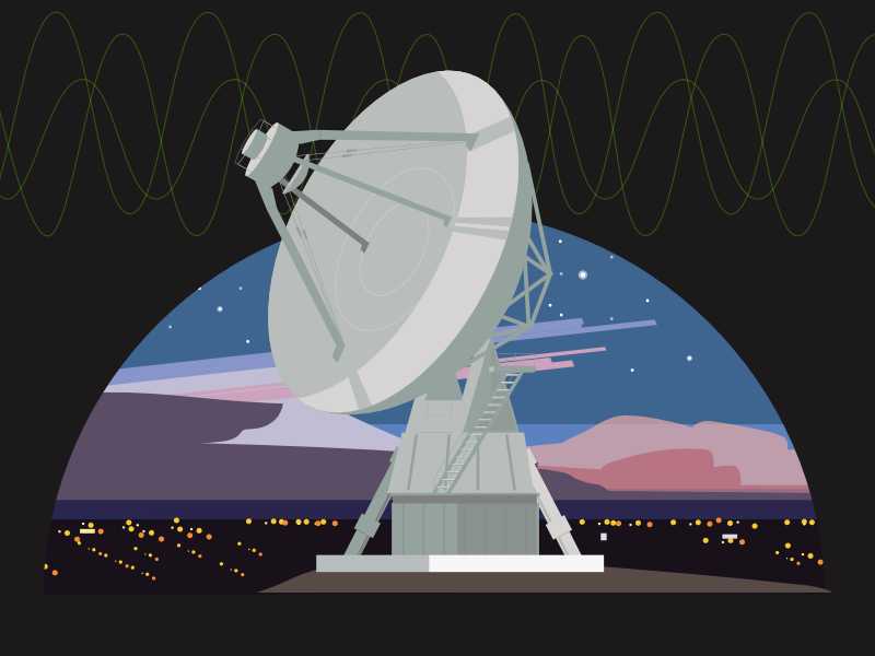 Wavelengths May Vary illustration city lights night sky satellite