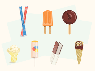 Summertime Treats dilly bar freeze pops ice cream ice cream sandwich illustration popsicle push pop