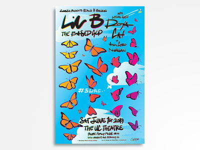 Lil B with special guest: Doja Cat + Aux Cord & Kawasaki based butterflies butterfly concert poster doja cat eyeball gig poster halftone hand lettering illustration lil b moo music poster poster art poster design rock poster swag tybg vector