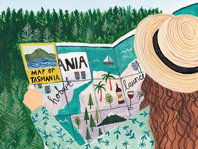 Tasmania Adventure adventure girl guache hand painted illustration map illustration travel