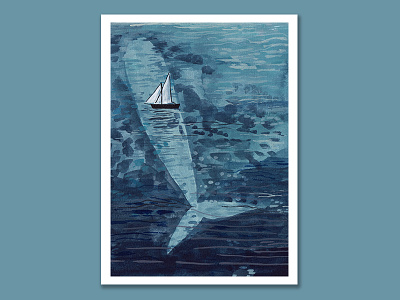 Blue Whale blue boat illustration nature ocean painted whale