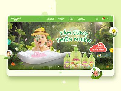 Interface website Purité Baby banner desktop discovery forest graphic design homepage ingredient interaction interface kid leaf natural pc real shampoo shower ui uiux web website