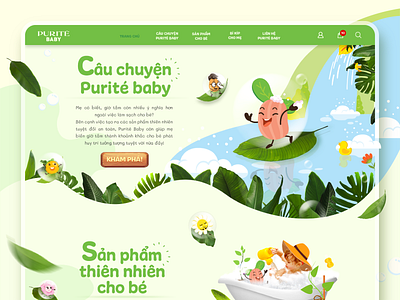 Homepage | Website Purité Baby aboutus bubble character desktop discovery flavour funny homepage imagination ingredient interface kid natural shower toothbrush ui ux web design website website builder