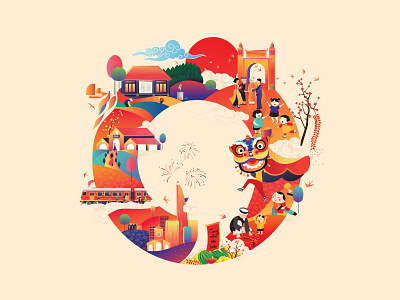 Tet _ A circle tradition of Vietnamese culture 2018 character character design child city color comma media design farm flat design gradian happy new year illustration infographic design lucky money 2018 market traditional unconditional vector