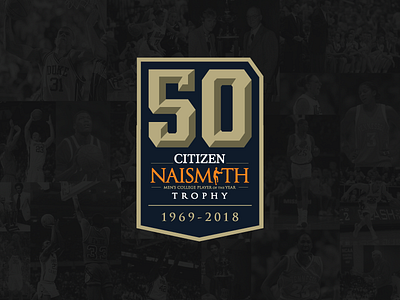 Naismith 50th Anniversary college basketball logo design naismith trophy sports logo