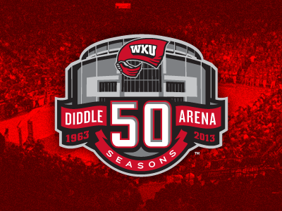 50 Seasons at Diddle Arena basketball college sports logo western kentucky