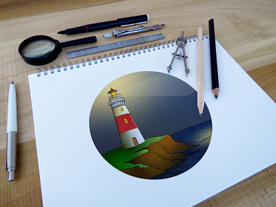 Amazing Lighthouse design drawing illustration logo vector