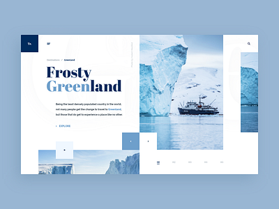 Frosty Greenland Web-site Concept (updated) adventure blue concept design frost greenland sea site tour travel ui web white xd