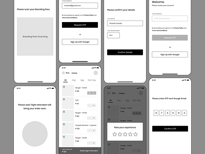 Flight Meal Booking App Wireframes app flow app wireframe branding clean concept concept app creative figma flight meal booking app flight meal booking app information architecture ios app modern sketch solution ux design ux designer ux ui ux ui designer wireframes wireframing