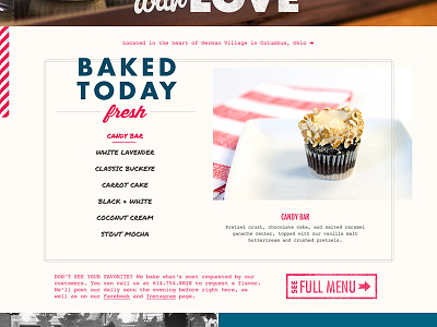 Baked Today Section of Cupcake Website americana baked today courier font cupcakes futura font menu permanent marker font
