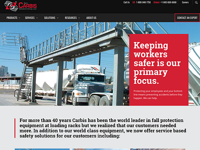 Carbis Solutions Homepage black black and red bold font industrial video