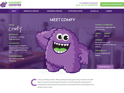 Meet Comfy - Character Page character character concept green mascot purple