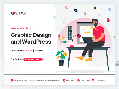 Graphic Design and WordPress Course Banner agency banner course cyberx cyberxdigital digital fiverr graphic design landing page website design wordpress