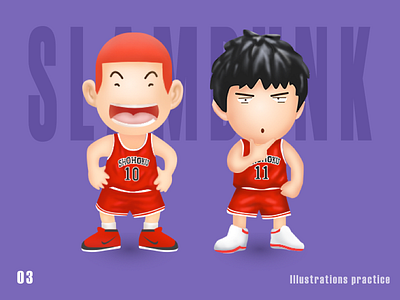 slamdunk basketball illustrations people practice red rukawa maple slamdunk ui