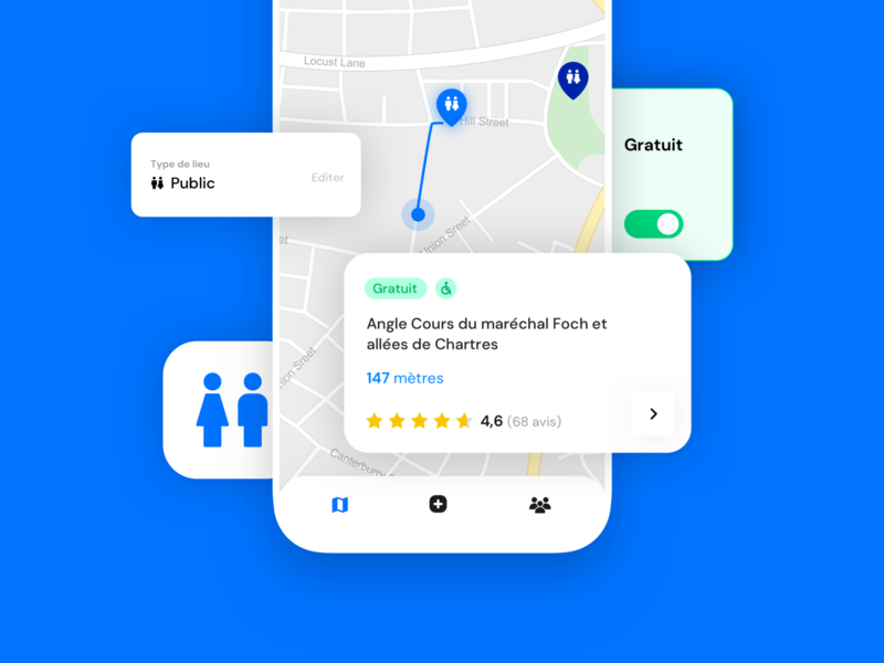 ToiletFinder App 💙 app branding button design elements icon interface ios iphone map mobile search tabbar toilet ui ux
