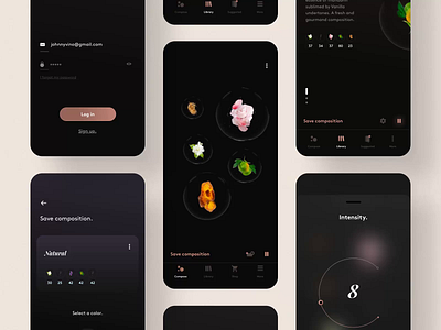 Compoz App 🌹 3d animation app appdesign branding button design interface ios iphone microinteraction mobile perfume ui ux