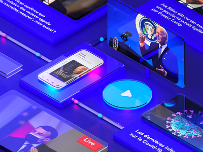 News App Concept Design - 3D Key Visual 💎 3d app app ui branding button design glassmorphism illustration ios iphone mobile news ui ux