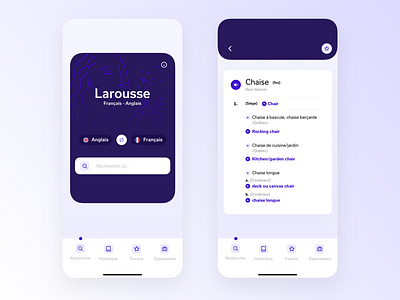 Larousse dictionary app. app button design dictionary interface ios translation ui ux