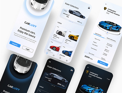 'Carluxy' premium car rental app design concept app car rental app design minimal mobile app ui uidesign ux ux design