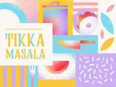 Tikka Masala - Playful & fresh bottle label design bottle bottle label colourful cooking cuisine digital illustration food food and drink fresh fun illustration indian katycreates label design label mockup pastel colours playful textures tikka masala