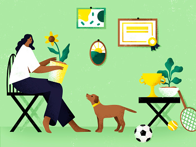 Home owners are happier - Illustration for ListReports colourful comission digital illustration dog dog illustration freelance illustrator green happiness happy home home owner illustration life listreports pet plants procreate shareable woman yellow