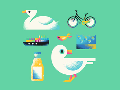 Moin Hamburg - Game Illustrations for Memo Double Trouble animals app colourful commission fish freelance illustrator fun game illustration hamburg illustration memory memory game moin nature procreate seagull ship sightseeing swan texture