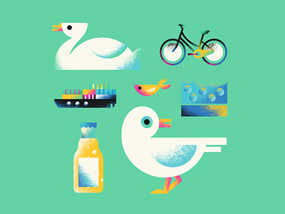 Moin Hamburg - Game Illustrations for Memo Double Trouble animals app colourful commission fish freelance illustrator fun game illustration hamburg illustration memory memory game moin nature procreate seagull ship sightseeing swan texture