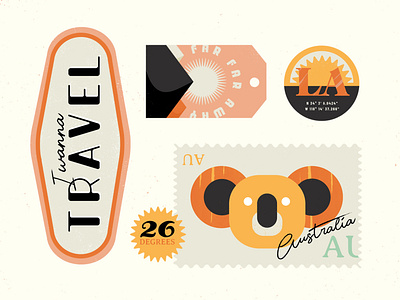 Travel Badges "Fernweh" - Personal Project adobe illustrator australia badges design illustration journey katycreates personalproject photoshop procreate stamps sun sunshine travel travelbug travelling usa vector