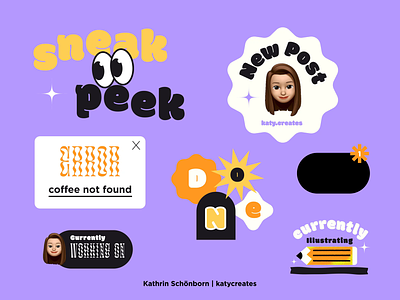 Branded GIF Stickers for my Instagram Account ✌️ 2d animation after effects animation brand design branding colourful freelance freelance design fun gif gif stickers graphic design illustration instagram joyful katycreates personal brand playful social media stickers