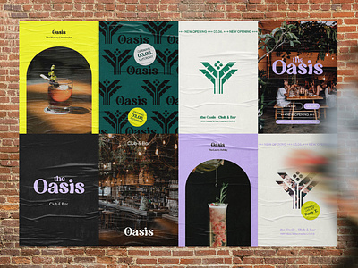 Branding Concept for the Oasis - Club & Bar 🍹 alcohol bar brand design branding colourful drinks graphic design katycreates logo concept logo design mockup retro vibe visual branding