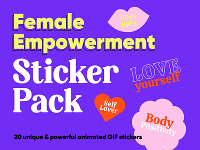 Female Empowerment 💪 GIF Sticker Pack aftereffects animation bold colourful creativemarket digitalproduct empowerment female female empowerment fun gif gif animation gif sticker giphy grlpwr katycreates motion graphics powerful product typography