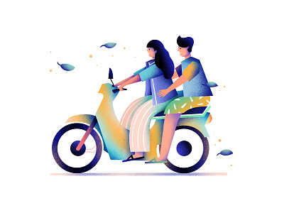 Motorbiking in Vietnam - Vacation Illustration asia bike characters colourful couple fun happy illustration kambodscha katycreates motorbike motorcycle people procreate shading textures travel travelling vacation vietnam