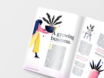 Illustration Mockup for The Green Thumb Magazine article colourful girl greenery house plants illustration katycreates magazine magazine illustration mockup nature plant illustration plant lady plant lovers plants procreate