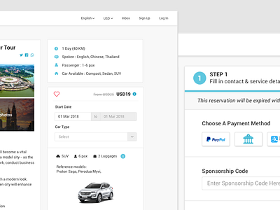 Booking + Payment book booking car package pax payment paypal price redesign steps tour tourplus transportation travel ui uiux web website