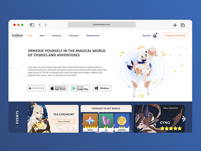 Genshin Impact Redesign adobe illustrator branding design figma game genshin impact graphic design illustration redesign site ui ux vector web design
