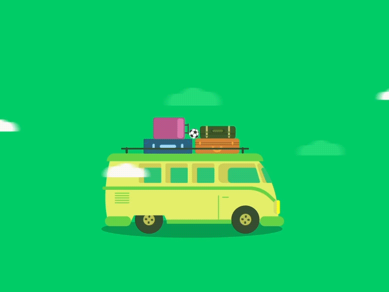 Traveling- You got any travel plans for the long weekend? 2danimation after affects aniamtion bus design gif illustration motiongraphics roadtrip travel traveling van weekend