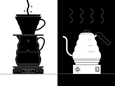 Pour Over Illustration bw coffee hario pour over