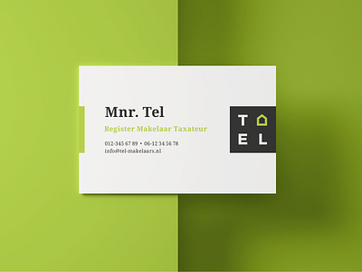 Business card of Tel archetypal branding businesscard clean creative dutch green home house identity logo modern realtor sleek visit