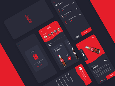 Coca Cola App UI app cart classic ui coca cola coca cola coca cola app coca cola ui dailyui dark app dark blue dark mode dark theme dark ui design dribbble best shot product page typography ui user inteface ux