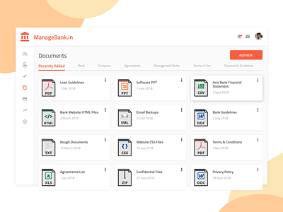 Managebank.In Documents Screen