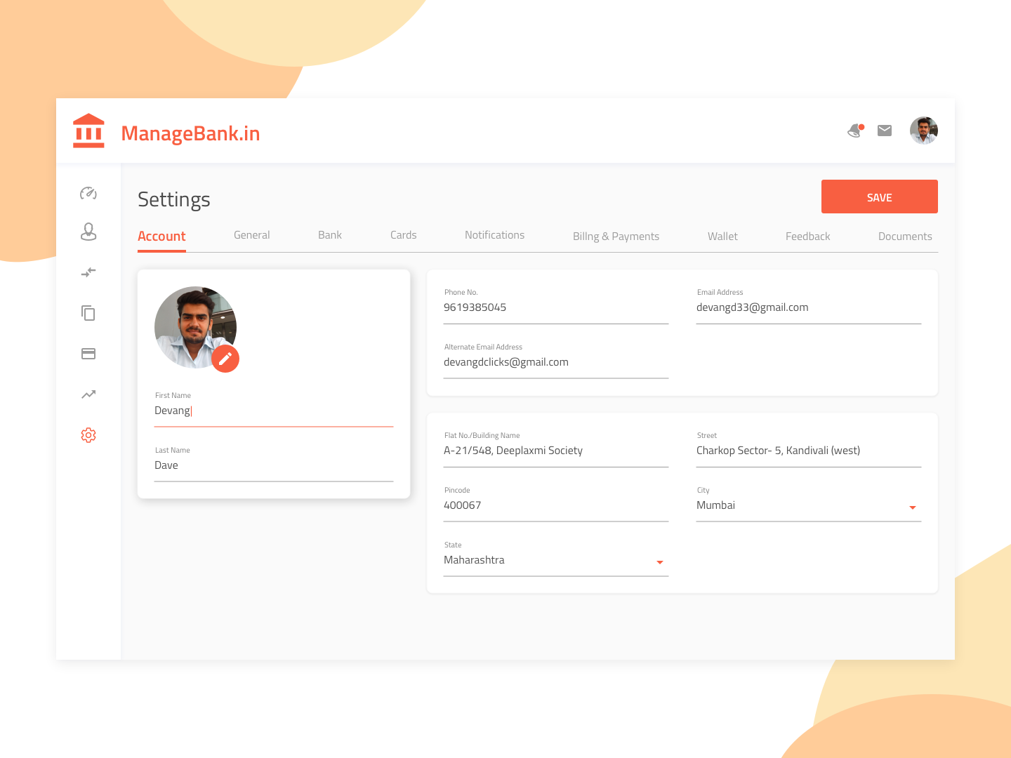 Managebank.in Settings Screen By Devang Dave On Dribbble