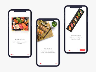 Onboarding Screens for Sushi App food and beverage food app food app ui foodie ios ios app onboarding onboarding screen onboarding screens onboarding ui restaurant restaurant app sushi sushi app sushiapp uidesign uiux uplabs user interface user interface design