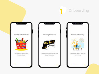 Groceee app - Onboarding Screens dailyui dailyuichallenge design illustration ios iosapp iphonex navigator onboard onboarding onboarding screen onboarding screens onboarding ui typography ui uplabs user experience user inteface user interface userinterface