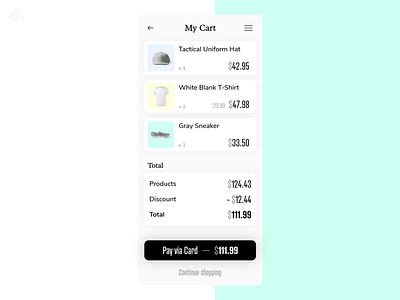 My Cart · App screen Concept app app design cart checkout concept design ecommerce ios minimal mobile pastel color phone screen ui ui design ux ux design