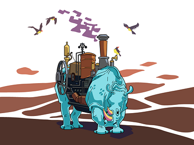 Steam rhino animals eco illustration nature poster rhino steam surreal vector